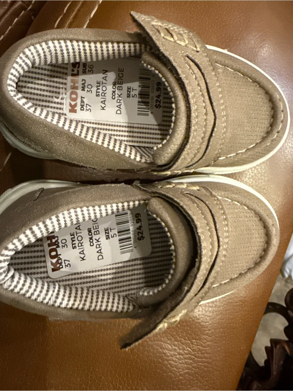 Baby boys dark beige shoes- size 5 but runs smaller